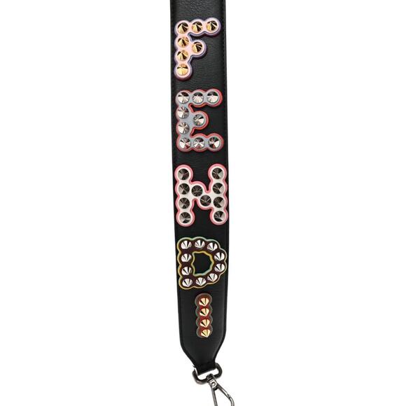 FENDI Vitello Dolce Fun Fair Metal Studded Strap You Black Multicolor - Picture 1 of 16